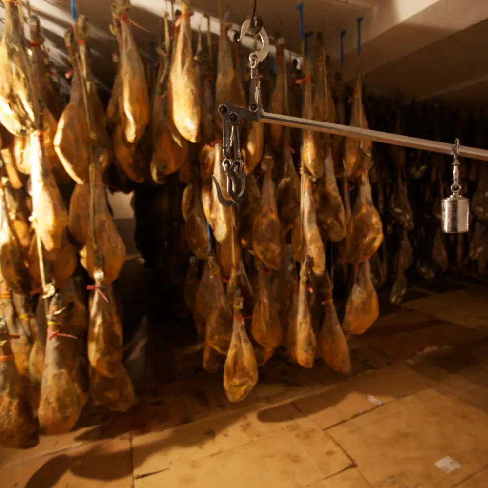 Jamones ibéricos de bellota colgados
